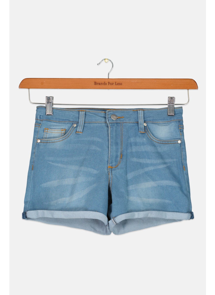 Kids Girl Washed Denim Short, Blue