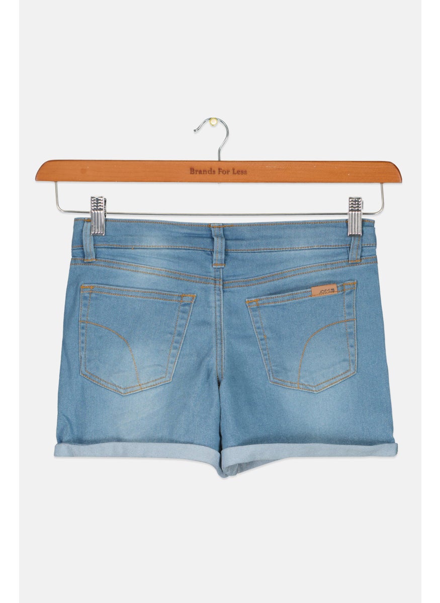 Kids Girl Washed Denim Short, Blue