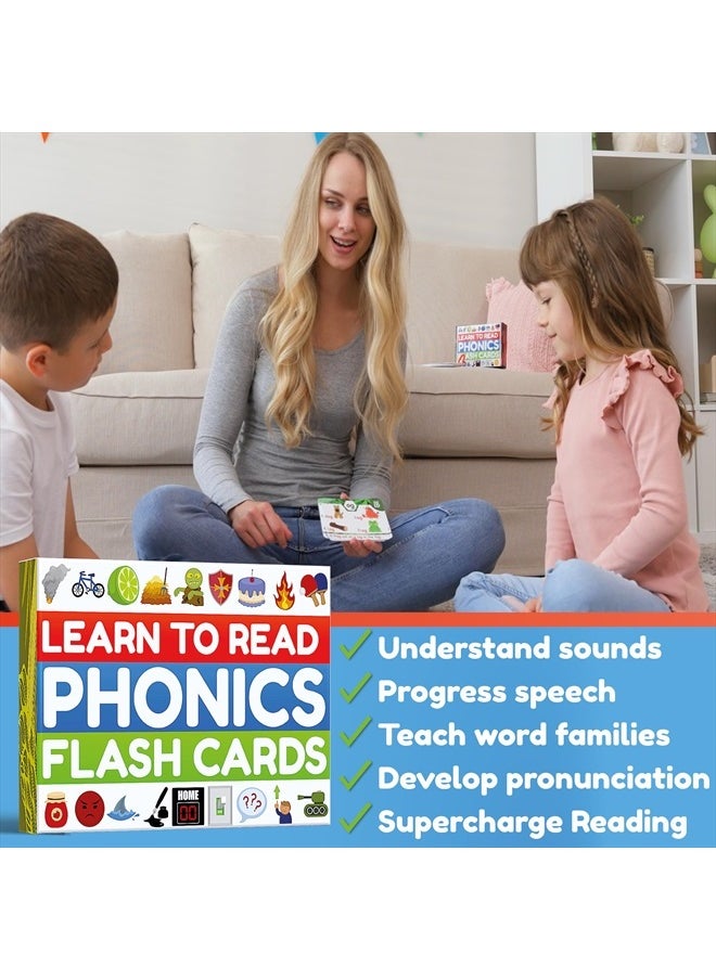 Phonics Flash Cards - Learn to Read in 20 Stages - Digraphs CVC Blends Long Vowel Sounds - Games for Kids Ages 4-8 Kindergarten First Second Grade Homeschool Educational Study Activity