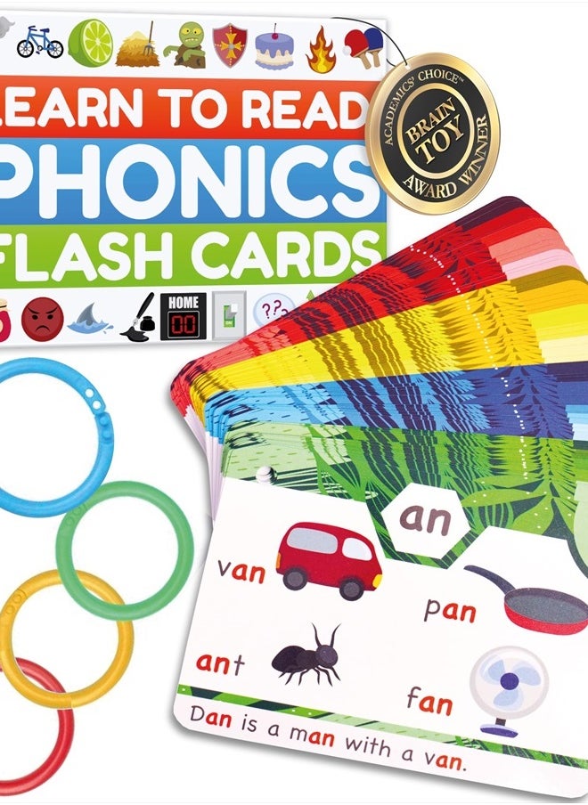 Phonics Flash Cards - Learn to Read in 20 Stages - Digraphs CVC Blends Long Vowel Sounds - Games for Kids Ages 4-8 Kindergarten First Second Grade Homeschool Educational Study Activity