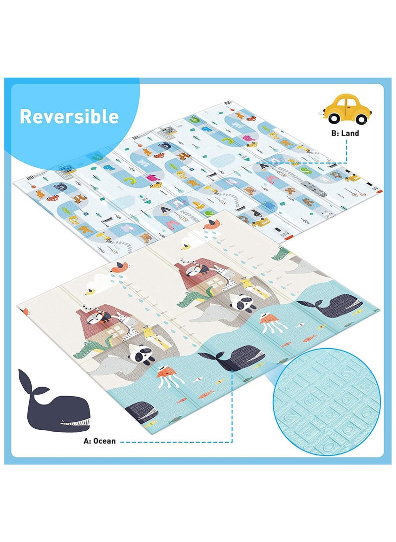 Baby Play Mat, 200 * 180 CM Foldable Baby Play Mat, Waterproof Foam Floor Baby Crawling Mat, Portable Baby Playmat for Infants, Toddler, Kids, Indoor Outdoor Use