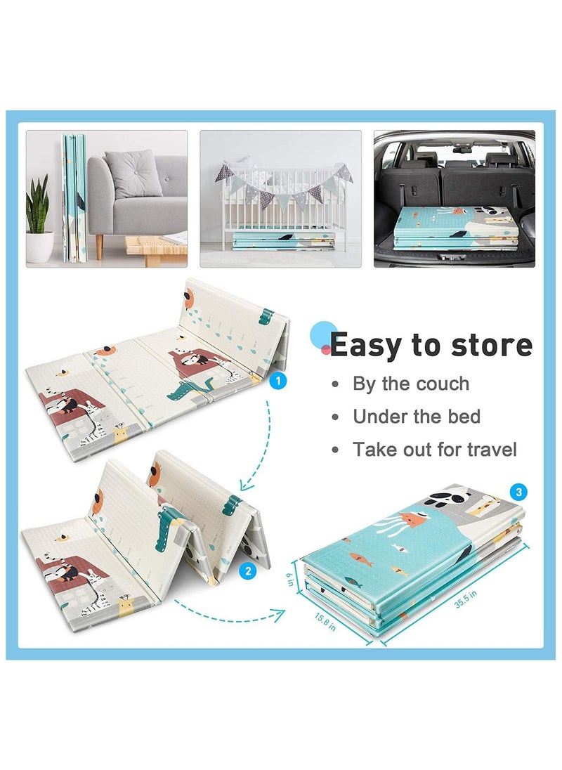 Baby Play Mat, 200 * 180 CM Foldable Baby Play Mat, Waterproof Foam Floor Baby Crawling Mat, Portable Baby Playmat for Infants, Toddler, Kids, Indoor Outdoor Use