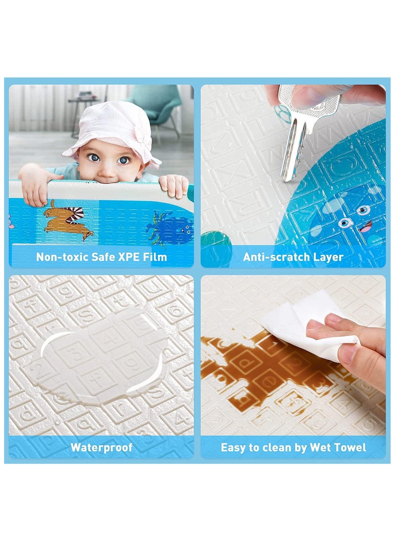 Baby Play Mat, 200 * 180 CM Foldable Baby Play Mat, Waterproof Foam Floor Baby Crawling Mat, Portable Baby Playmat for Infants, Toddler, Kids, Indoor Outdoor Use