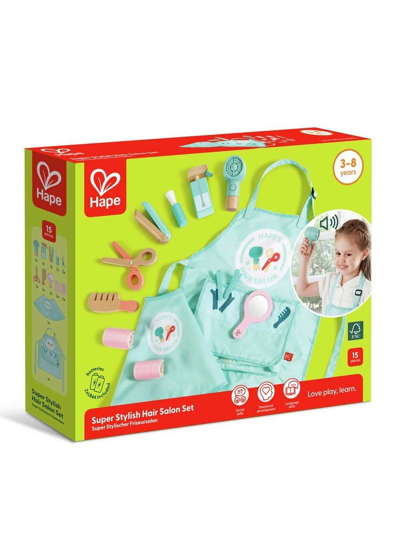 Hape Super Stylish Hair Salon Set  Kids' Role-Play Toy  Creative Hair Styling Kit  Non-Toxic, Safe Materials  Promotes Imagination & Social Skills