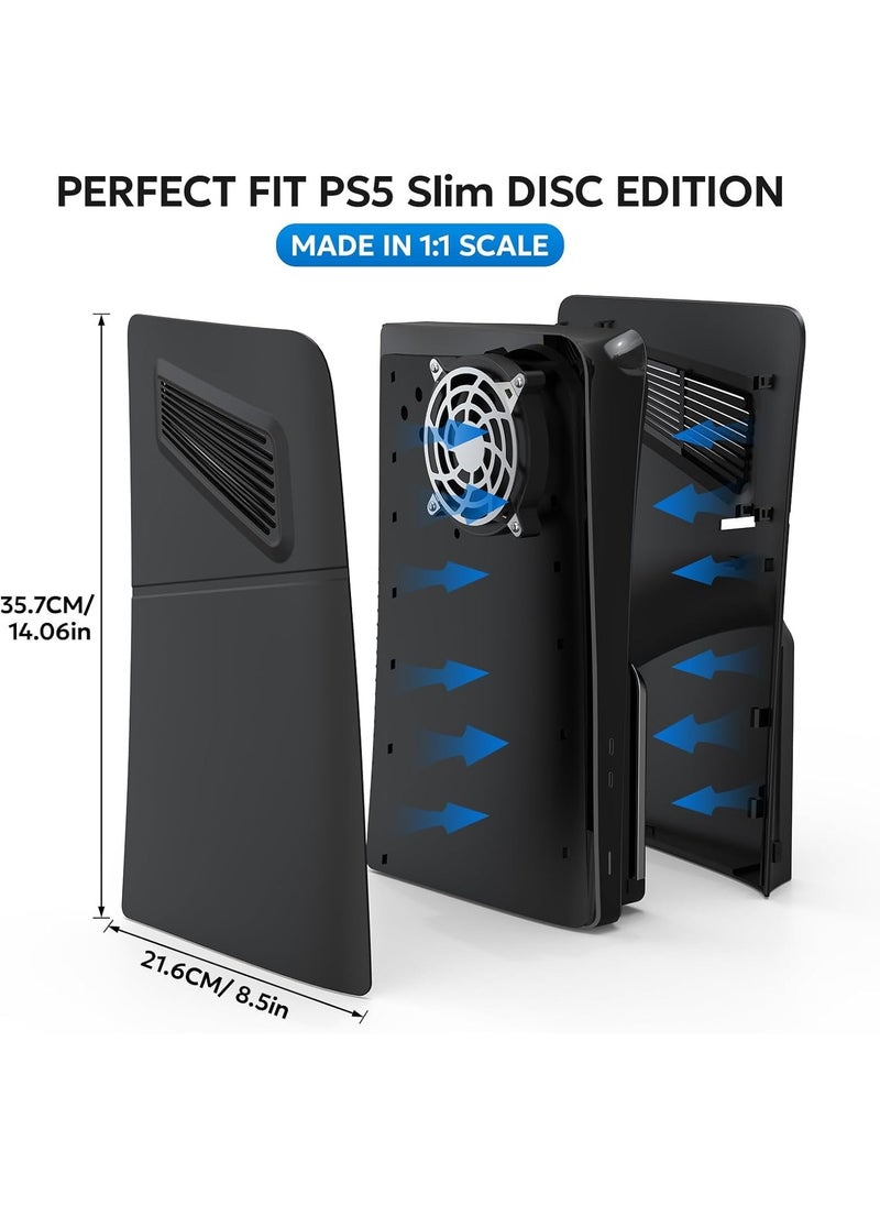 Compatible with Playstation 5 Slim Console Disc Edition, PS5 Slim Accessories Faceplate with Cooling Vents Shockproof Replacement Protective Custom Shell Skin (Black) (Cooling disc version)