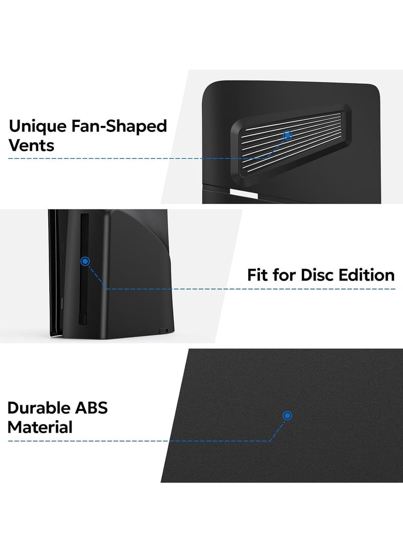 Compatible with Playstation 5 Slim Console Disc Edition, PS5 Slim Accessories Faceplate with Cooling Vents Shockproof Replacement Protective Custom Shell Skin (Black) (Cooling disc version)