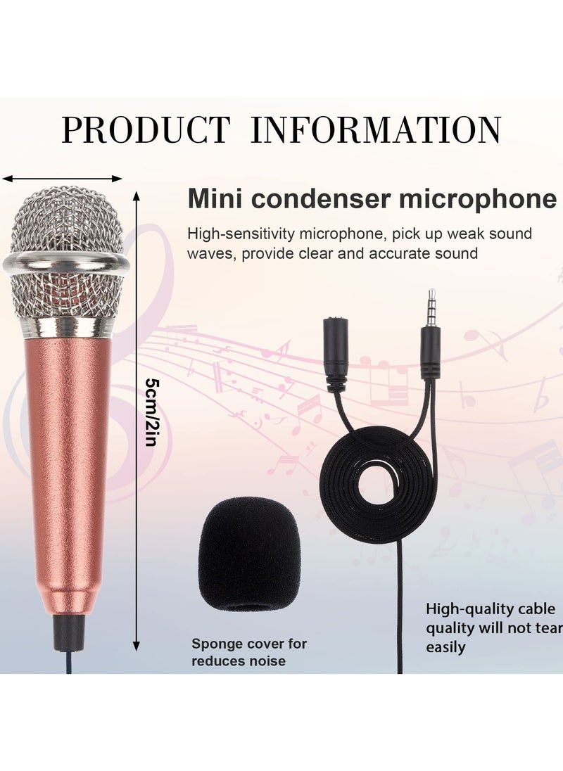 4-Piece Mini Microphone Tiny Microphone Mini Mic for Recording Voice and Singing on iPhone, Android Phones or Tablet, Metal, with 113 cm Cord, 3.5 mm Input (Rose Gold, Rose red, Silver, Blue)