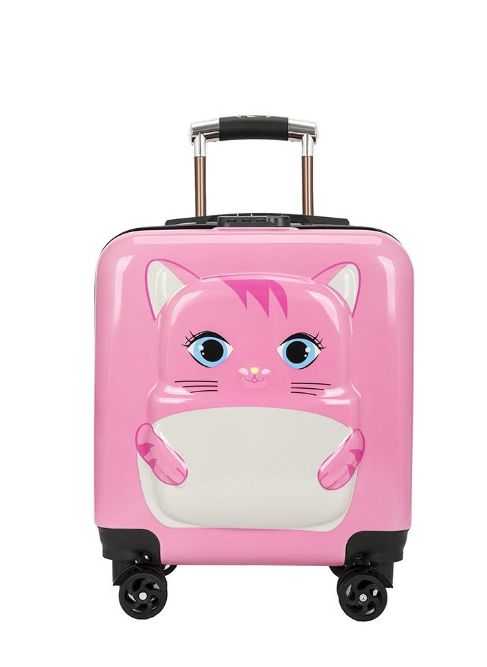 20 Inch Kids Luggage Children Carry On Rolling Suitcase Cartoon Cat Trolley Case for Girls Travel and School Pink