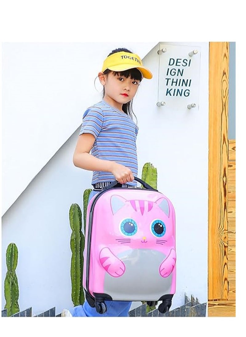 20 Inch Kids Luggage Children Carry On Rolling Suitcase Cartoon Cat Trolley Case for Girls Travel and School Pink