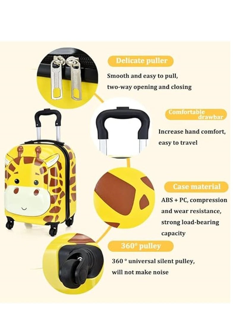 20 Inch Kids Luggage Children Carry On Rolling Suitcase Cartoon GiraffeTrolley Case for Girls Travel and School Yellow