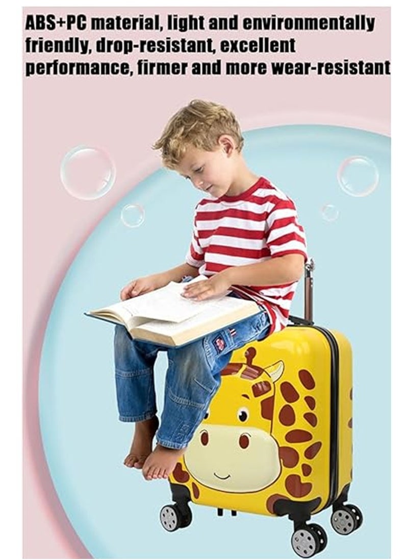 20 Inch Kids Luggage Children Carry On Rolling Suitcase Cartoon GiraffeTrolley Case for Girls Travel and School Yellow