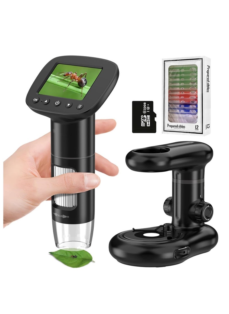 Kids Microscope Including 32GB SD Card and 12 Dspecimens Handheld Digital Microscope with 2