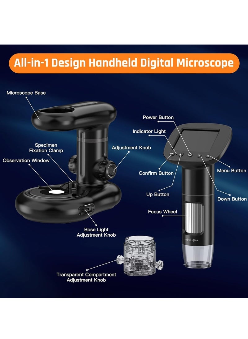 Kids Microscope Including 32GB SD Card and 12 Dspecimens Handheld Digital Microscope with 2