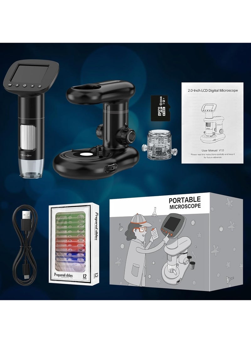 Kids Microscope Including 32GB SD Card and 12 Dspecimens Handheld Digital Microscope with 2