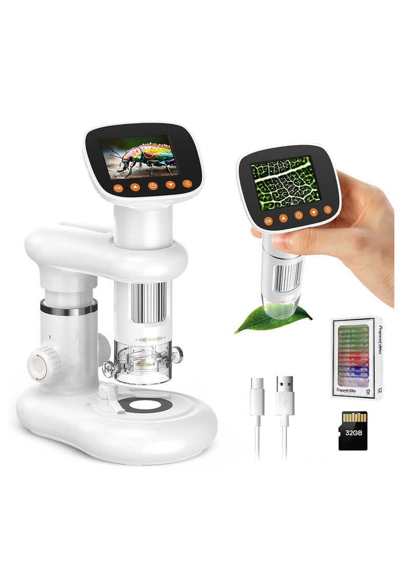 Kids Microscope Including 32GB SD Card and 12 Dspecimens Handheld Digital Microscope with 2