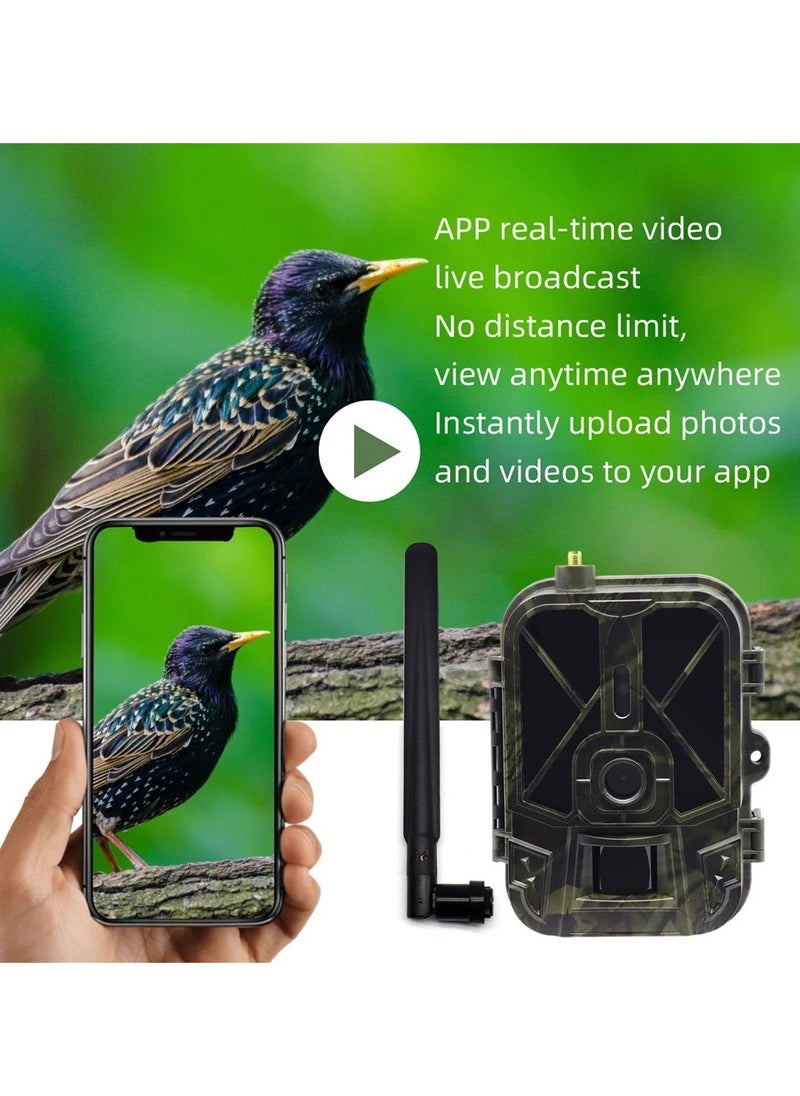 Trail Camera, IP66 Waterproof Wildlife Camera With Night Vision, 4G HD Live Video Lithium Battery Cellular Trail Camera For Backyard Wildlife Monitoring, (1pc, Green)