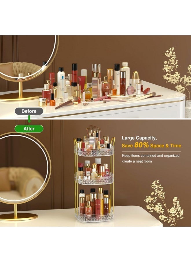 Rotating Makeup Organizer 360, Stackable Adjustable Large Capacity Cosmetic Storage Unit,Dresser Bathroom Kitchen Countertop Organizer With Metal Handle, Plus Size (Clear, 3 Tier)
