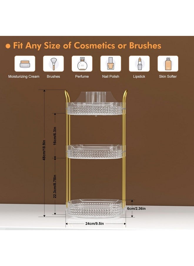 Rotating Makeup Organizer 360, Stackable Adjustable Large Capacity Cosmetic Storage Unit,Dresser Bathroom Kitchen Countertop Organizer With Metal Handle, Plus Size (Clear, 3 Tier)