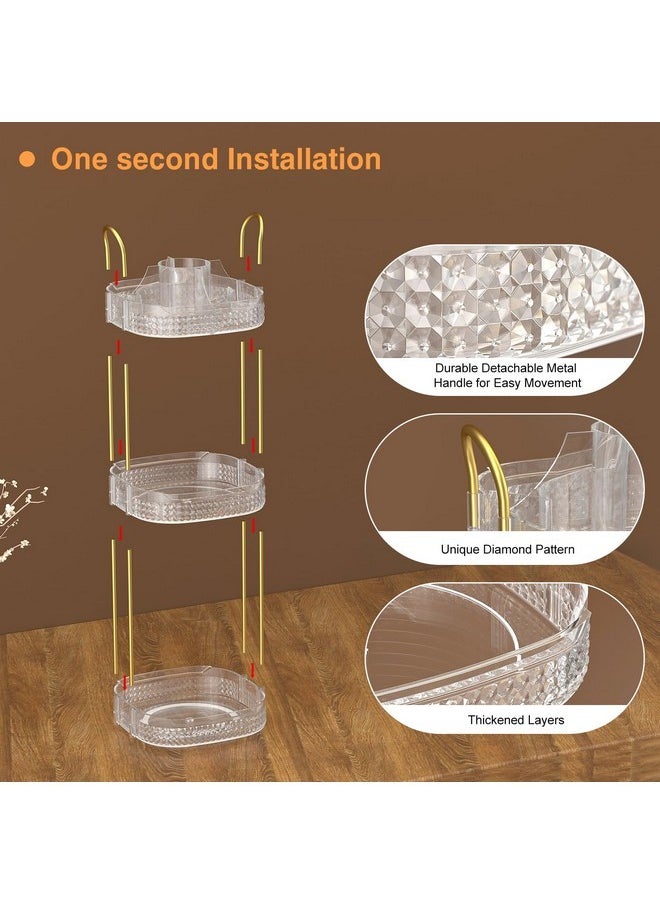 Rotating Makeup Organizer 360, Stackable Adjustable Large Capacity Cosmetic Storage Unit,Dresser Bathroom Kitchen Countertop Organizer With Metal Handle, Plus Size (Clear, 3 Tier)