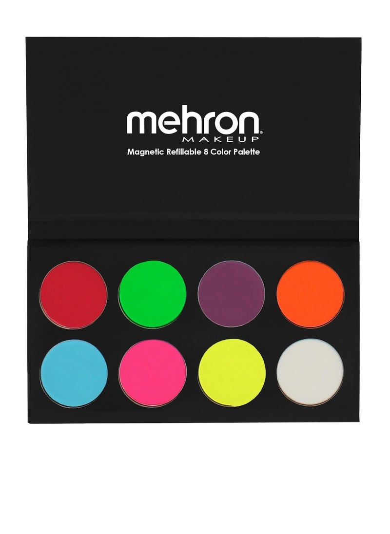 Mehron Makeup Paradise FX Neon UV Glow 8 Color Palette | Magnetic Refillable Special Effects Paint Palette | Professional Water Activated Paint for Raves, Costumes, SFX, Halloween, & Cosplay