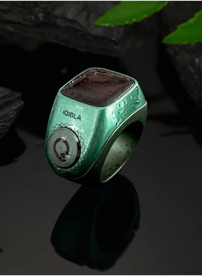 Smart Tasbih Zikr Ring Wide Display Powerful Battery Backup OLED Display F04 Flex Pro Smart Ring App Operated Tasbih Counter IP67 Waterproof Smart Zikr Ring Compatible Three Sizes (18mm/ 20mm/22mm) Aluminium Alloy iQibla Zikr Ring Green