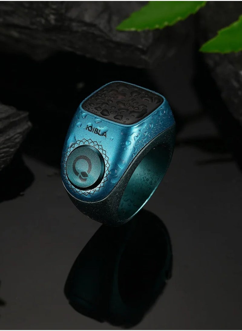 Smart Tasbih Zikr Ring Wide Display Powerful Battery Backup OLED Display F04 Flex Pro Smart Ring App Operated Tasbih Counter IP67 Waterproof Smart Zikr Ring Compatible Three Sizes (18mm/ 20mm/22mm) Aluminium Alloy iQibla Zikr Ring Blue