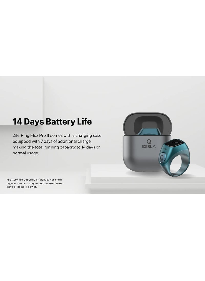 Smart Tasbih Zikr Ring Wide Display Powerful Battery Backup OLED Display F04 Flex Pro Smart Ring App Operated Tasbih Counter IP67 Waterproof Smart Zikr Ring Compatible Three Sizes (18mm/ 20mm/22mm) Aluminium Alloy iQibla Zikr Ring Blue