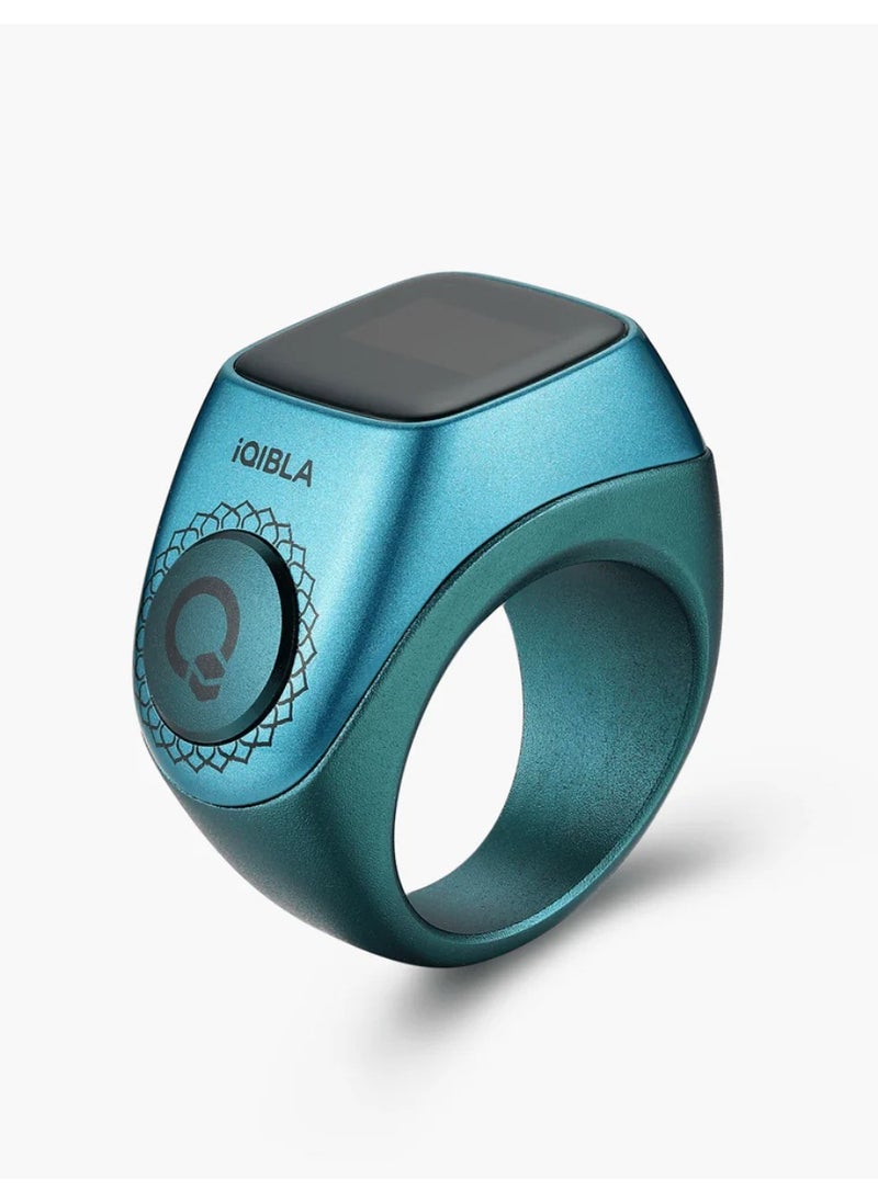 Smart Tasbih Zikr Ring Wide Display Powerful Battery Backup OLED Display F04 Flex Pro Smart Ring App Operated Tasbih Counter IP67 Waterproof Smart Zikr Ring Compatible Three Sizes (18mm/ 20mm/22mm) Aluminium Alloy iQibla Zikr Ring Blue