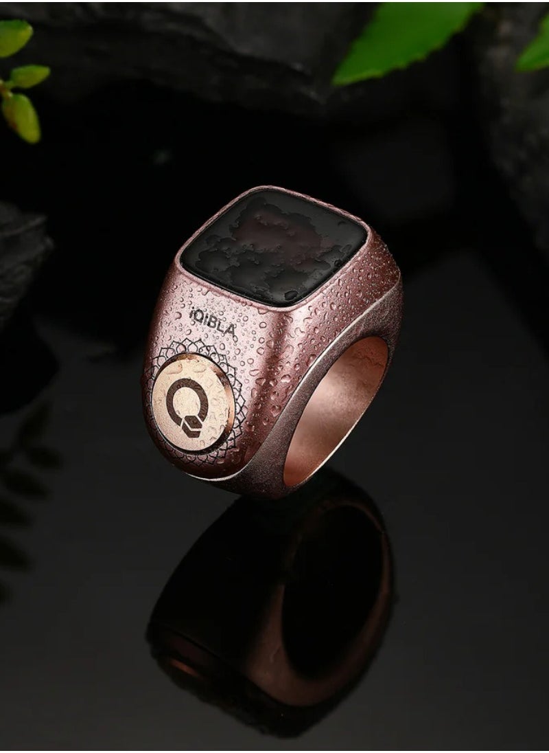 Smart Tasbih Zikr Ring Wide Display Powerful Battery Backup OLED Display F04 Flex Pro Smart Ring App Operated Tasbih Counter IP67 Waterproof Smart Zikr Ring Compatible Three Sizes (18mm/ 20mm/22mm) Aluminium Alloy iQibla Zikr Ring Rose Gold
