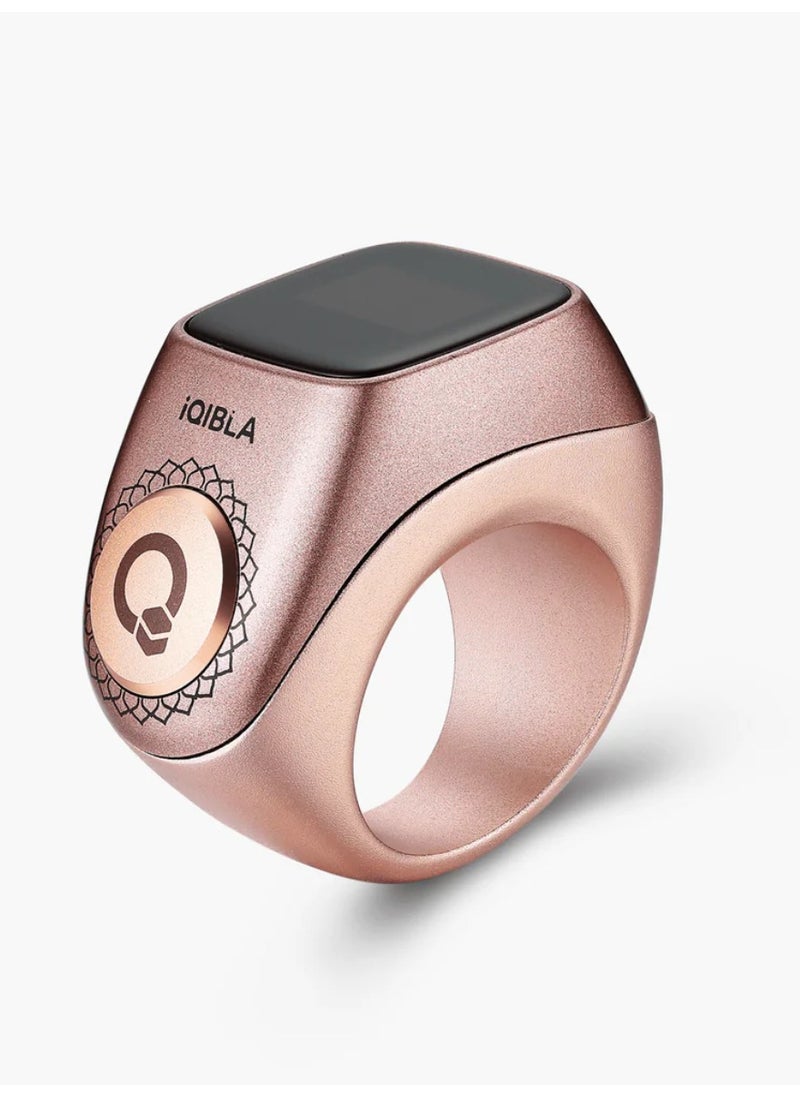 Smart Tasbih Zikr Ring Wide Display Powerful Battery Backup OLED Display F04 Flex Pro Smart Ring App Operated Tasbih Counter IP67 Waterproof Smart Zikr Ring Compatible Three Sizes (18mm/ 20mm/22mm) Aluminium Alloy iQibla Zikr Ring Rose Gold