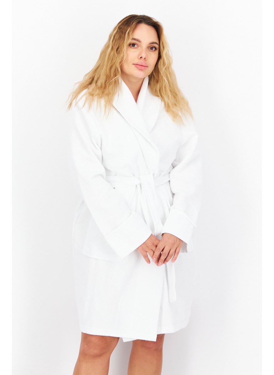 Women Textured Belted Robe, White