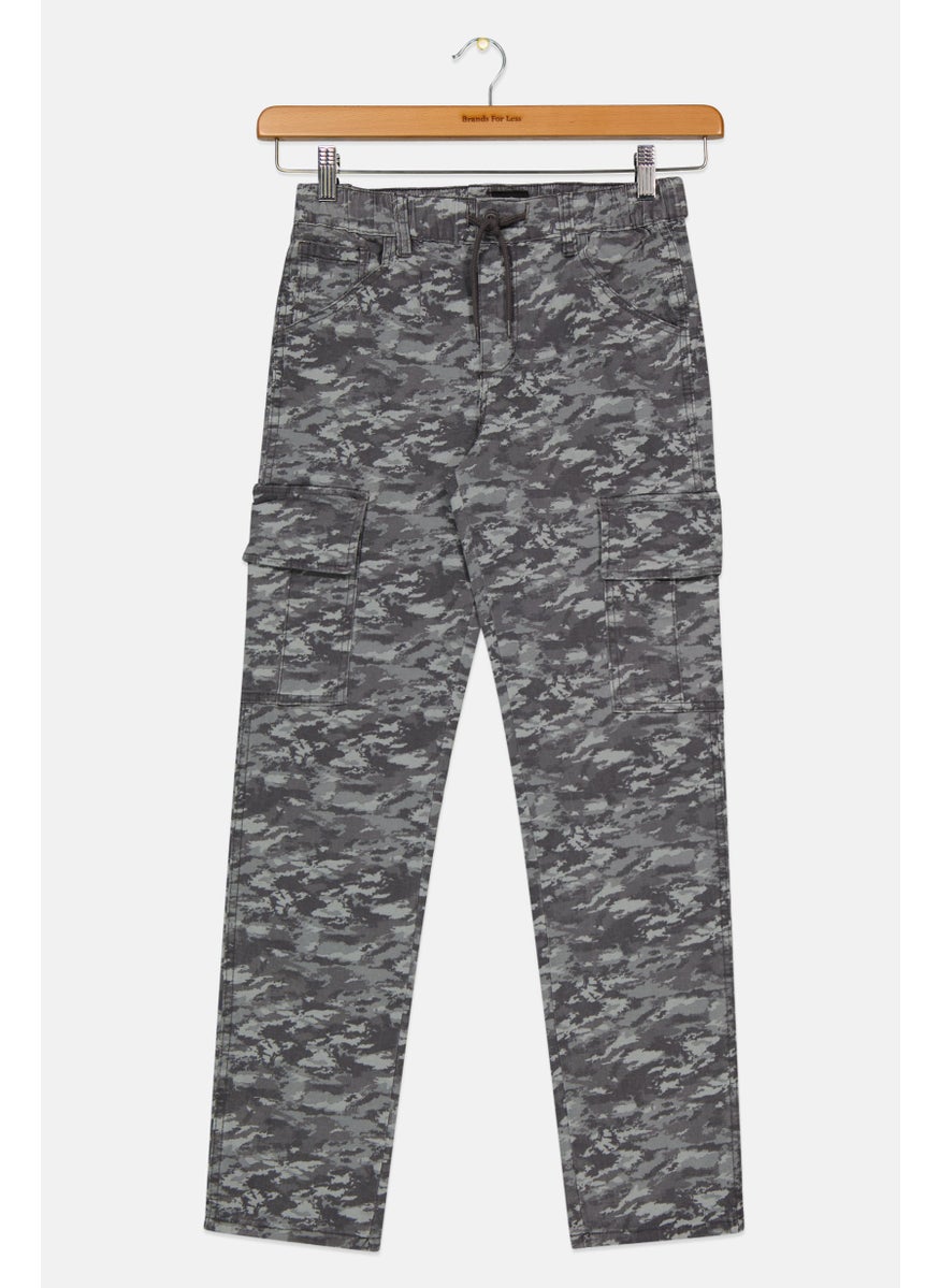 Kids Boy Camouflage Drawstring Jogger Pants, Grey Coombo