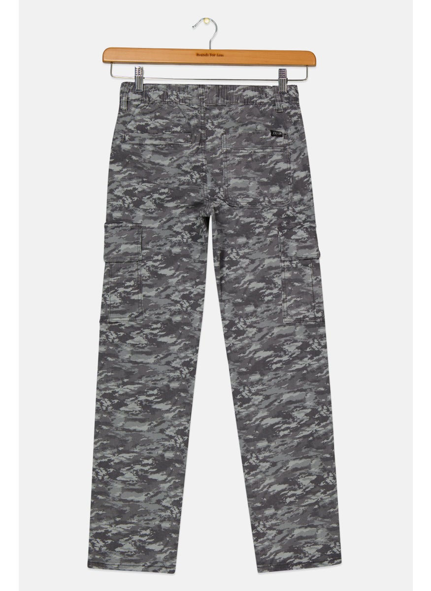 Kids Boy Camouflage Drawstring Jogger Pants, Grey Coombo