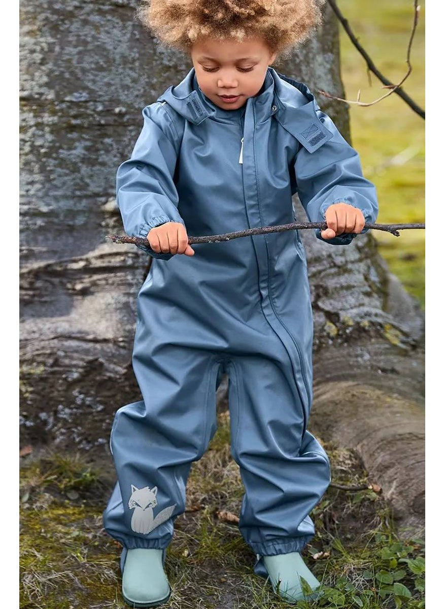 Toddler Boys Hooded Long Sleeve Rain Jumpsuit, Blue Denim