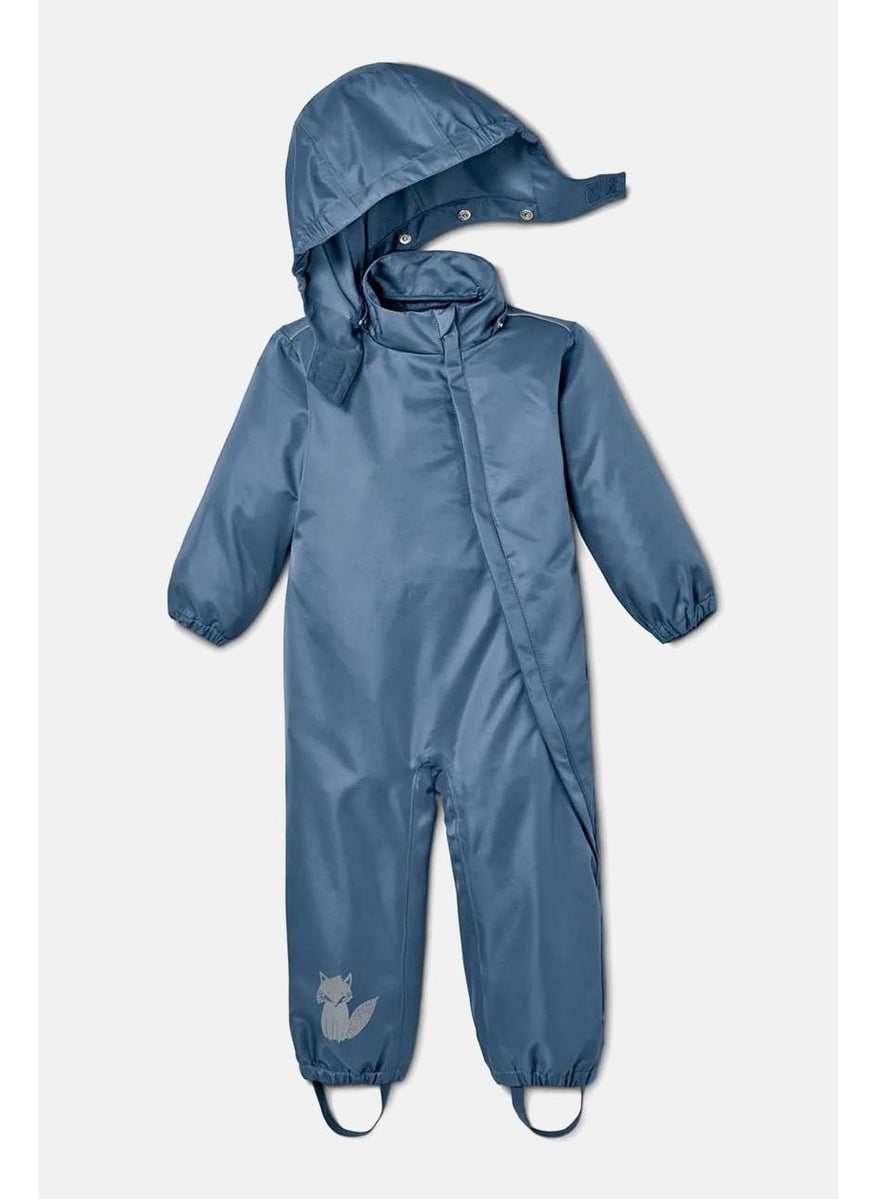 Toddler Boys Hooded Long Sleeve Rain Jumpsuit, Blue Denim