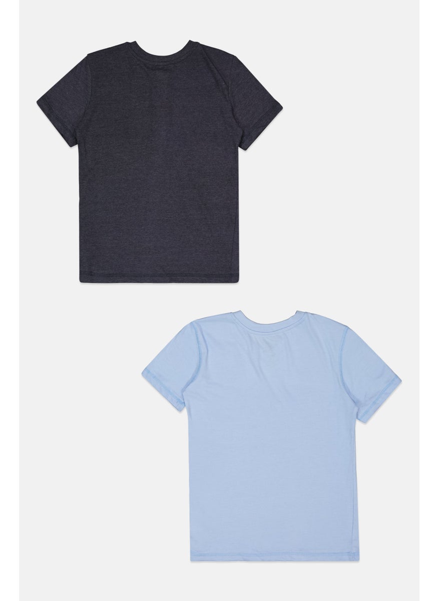 Kids Boy 2 Pc Plain T-Shirt, Navy/Light Blue