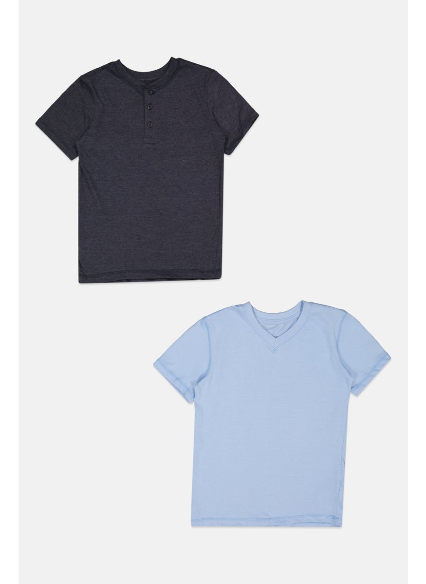 Kids Boy 2 Pc Plain T-Shirt, Navy/Light Blue