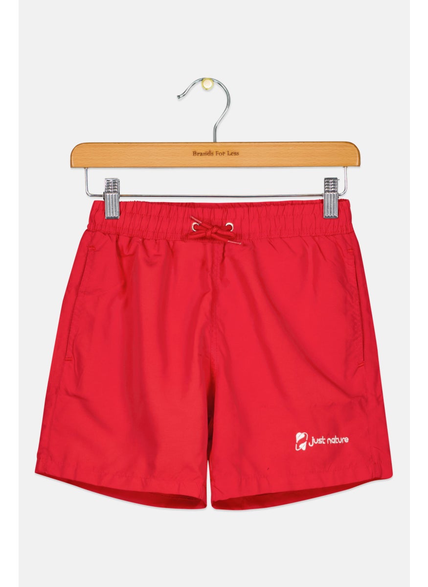 Kids Boy Brand Logo Swim Shorts, Red