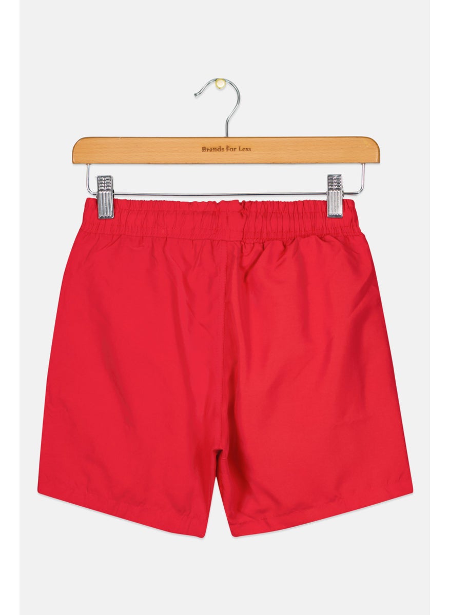 Kids Boy Brand Logo Swim Shorts, Red