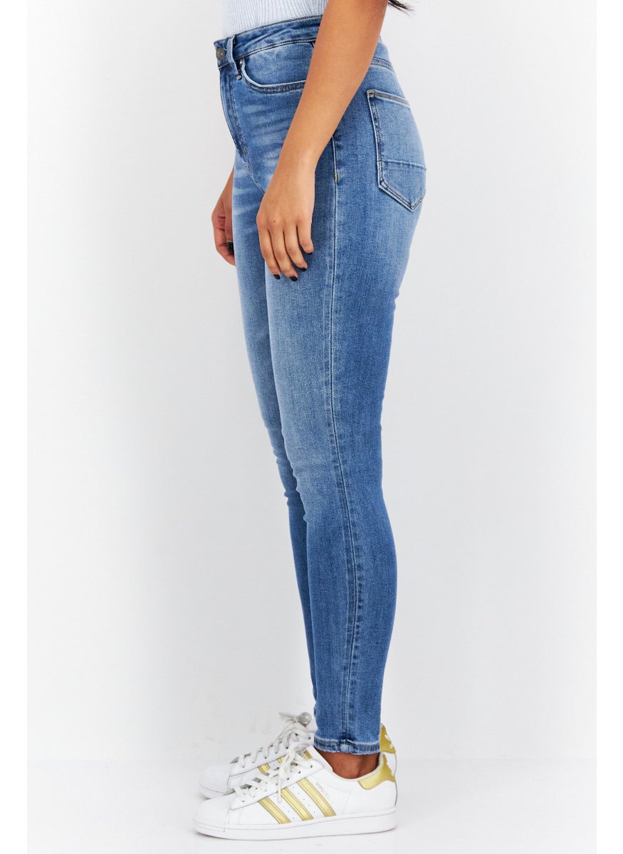 Women Skinny Fit High Rise Stretchable Jeans, Washed Blue