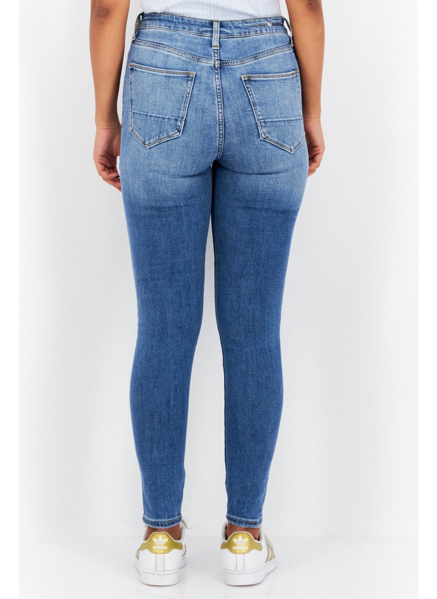 Women Skinny Fit High Rise Stretchable Jeans, Washed Blue