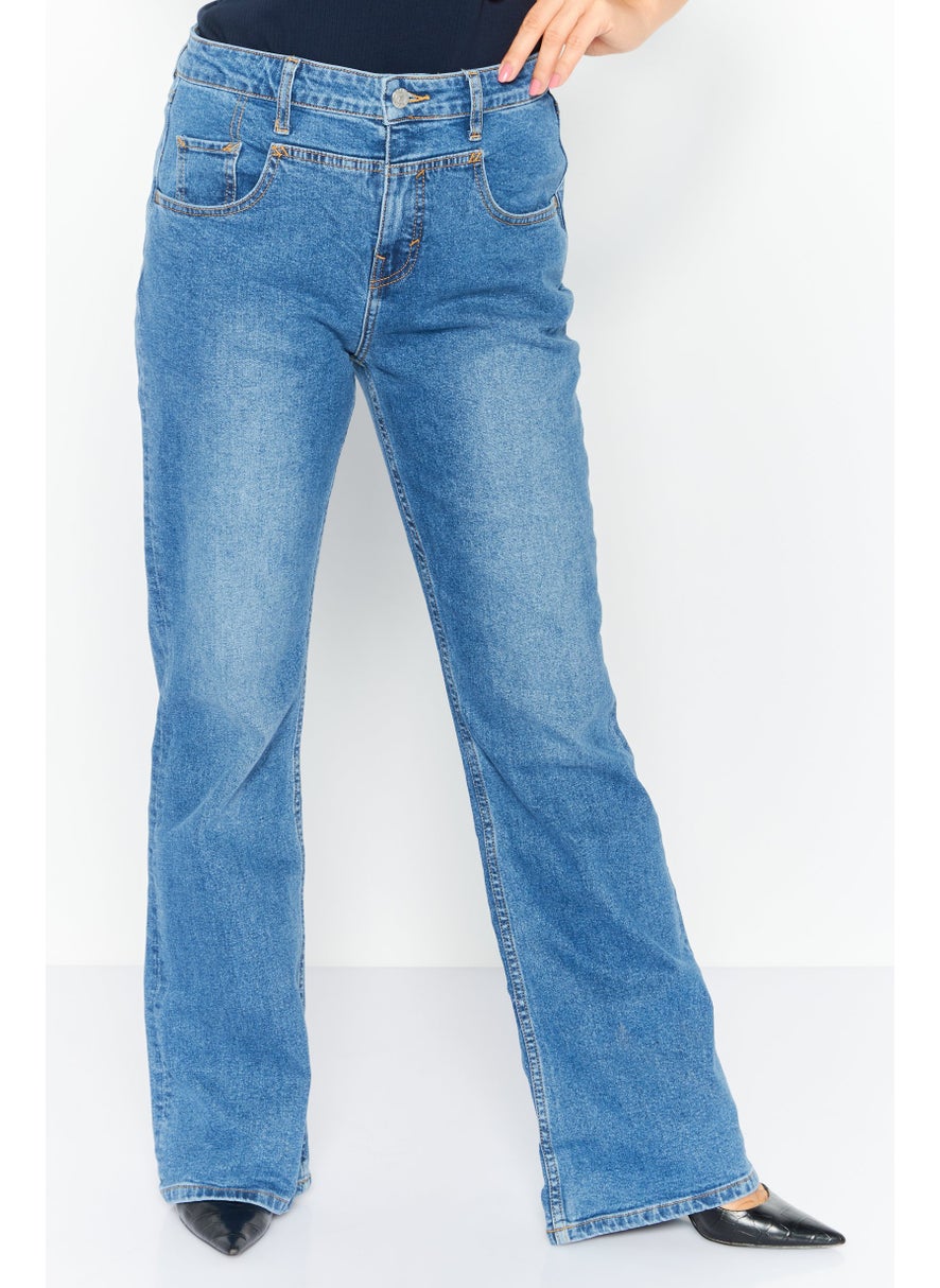 Women Bootcut Fit High Rise Wash Stretchable Jeans, Blue