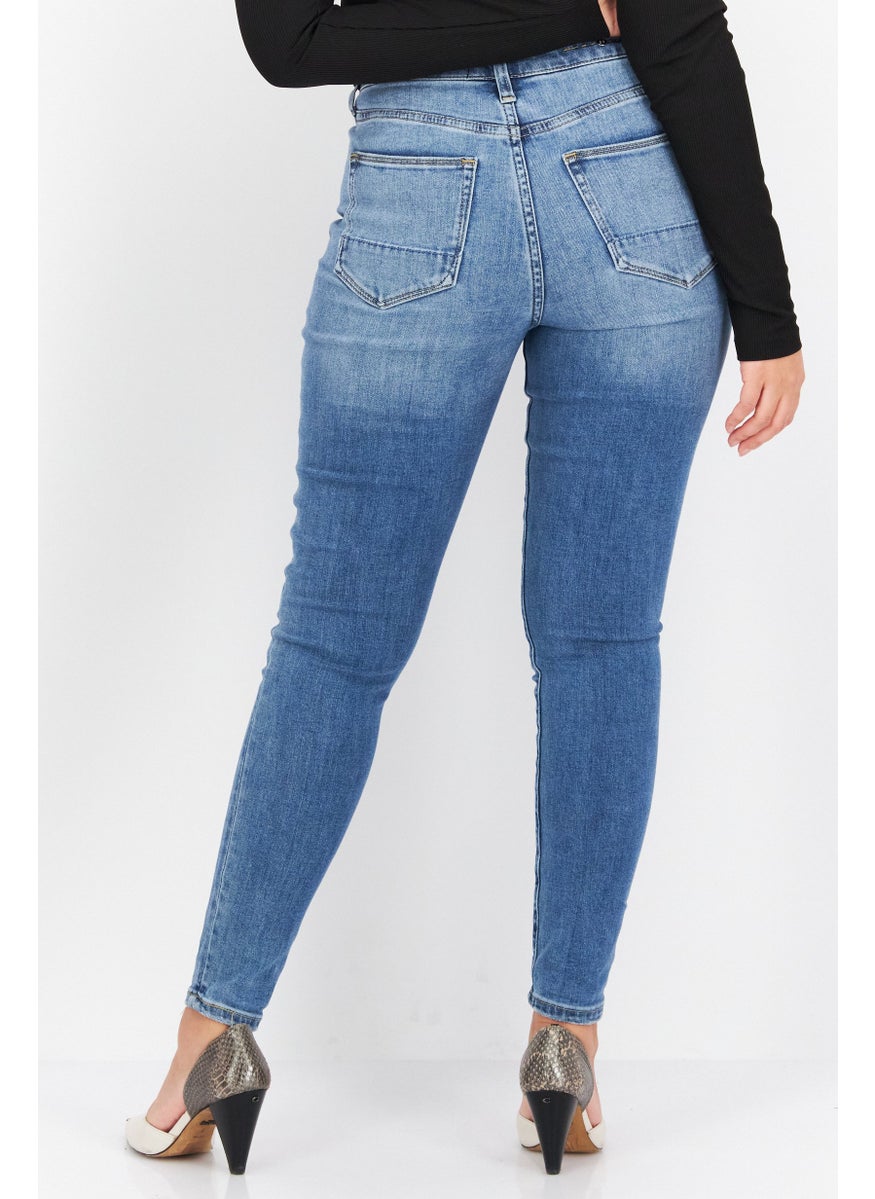 Women Skinny Fit Washed Stretchable Jeans, Blue