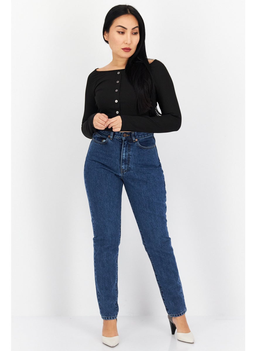 Women Regular Fit Washed Denim Jean, Blue
