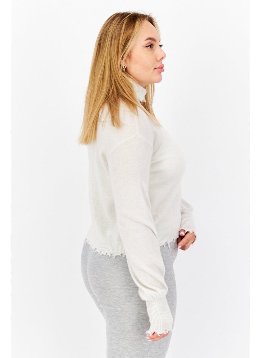 Women Mock Neck Long Sleeves Knitted Sweater, Grey