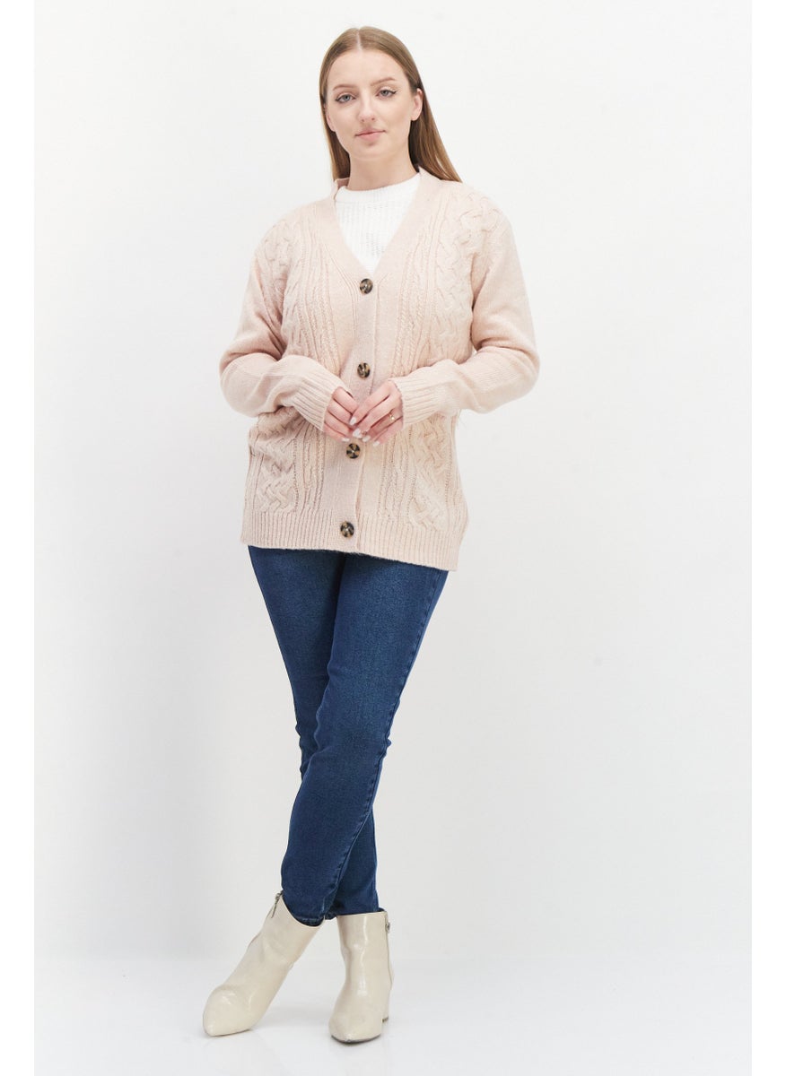 Women Button Front Cable Knit Cardigan, Pink