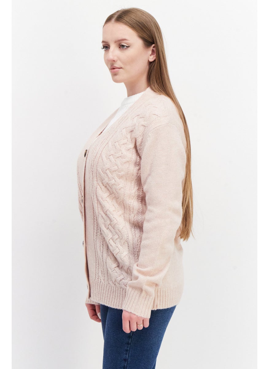 Women Button Front Cable Knit Cardigan, Pink