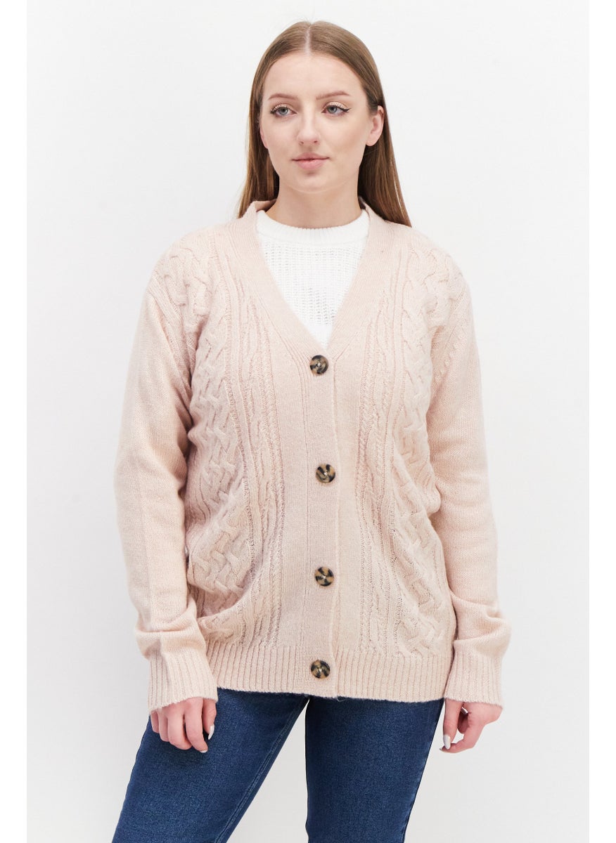 Women Button Front Cable Knit Cardigan, Pink