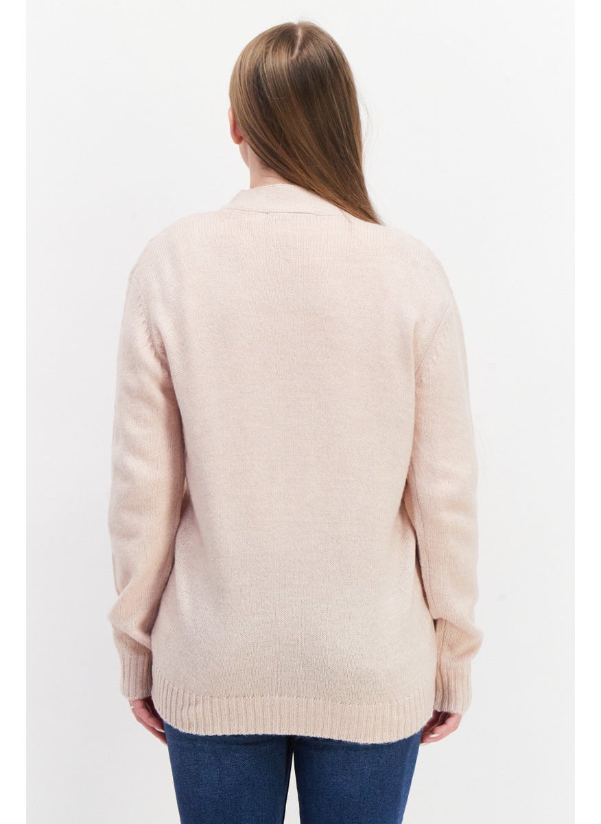 Women Button Front Cable Knit Cardigan, Pink