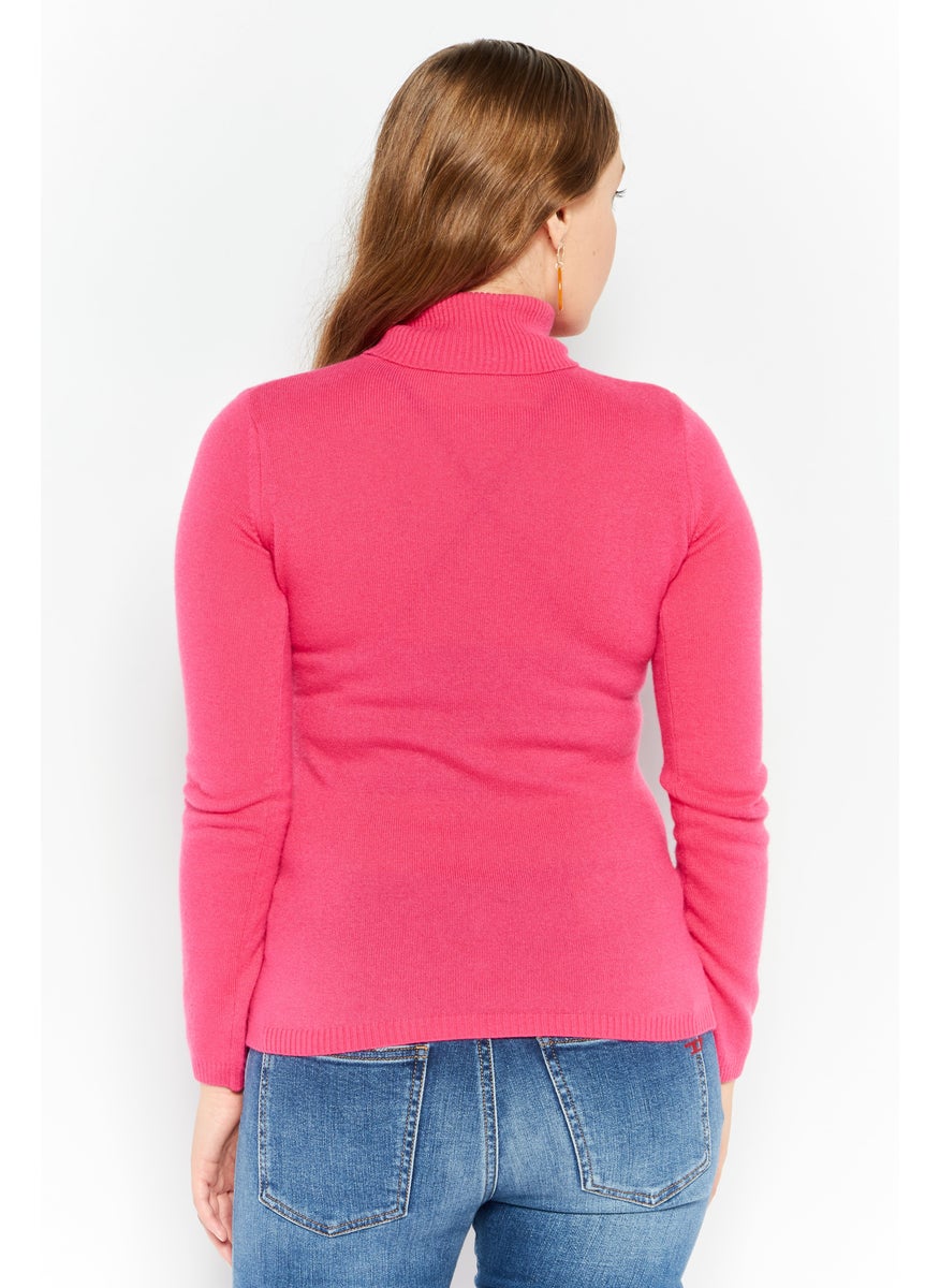 Women High Neck Long Sleeve Brand Logo Sweater, Pink